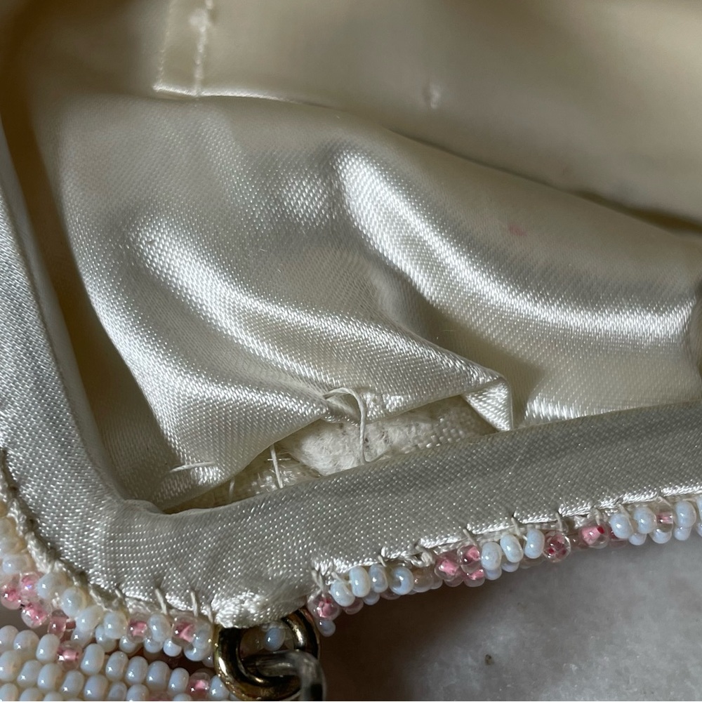 Vintage Made in Japan Glass Beaded Hand Bag - Pink & White - Picture 7 of 7